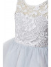 Ivory Lace Gray Tulle Knee Length Flower Girl Dress Ivory Lace Gray Tulle Knee Length Flower Girl Dress